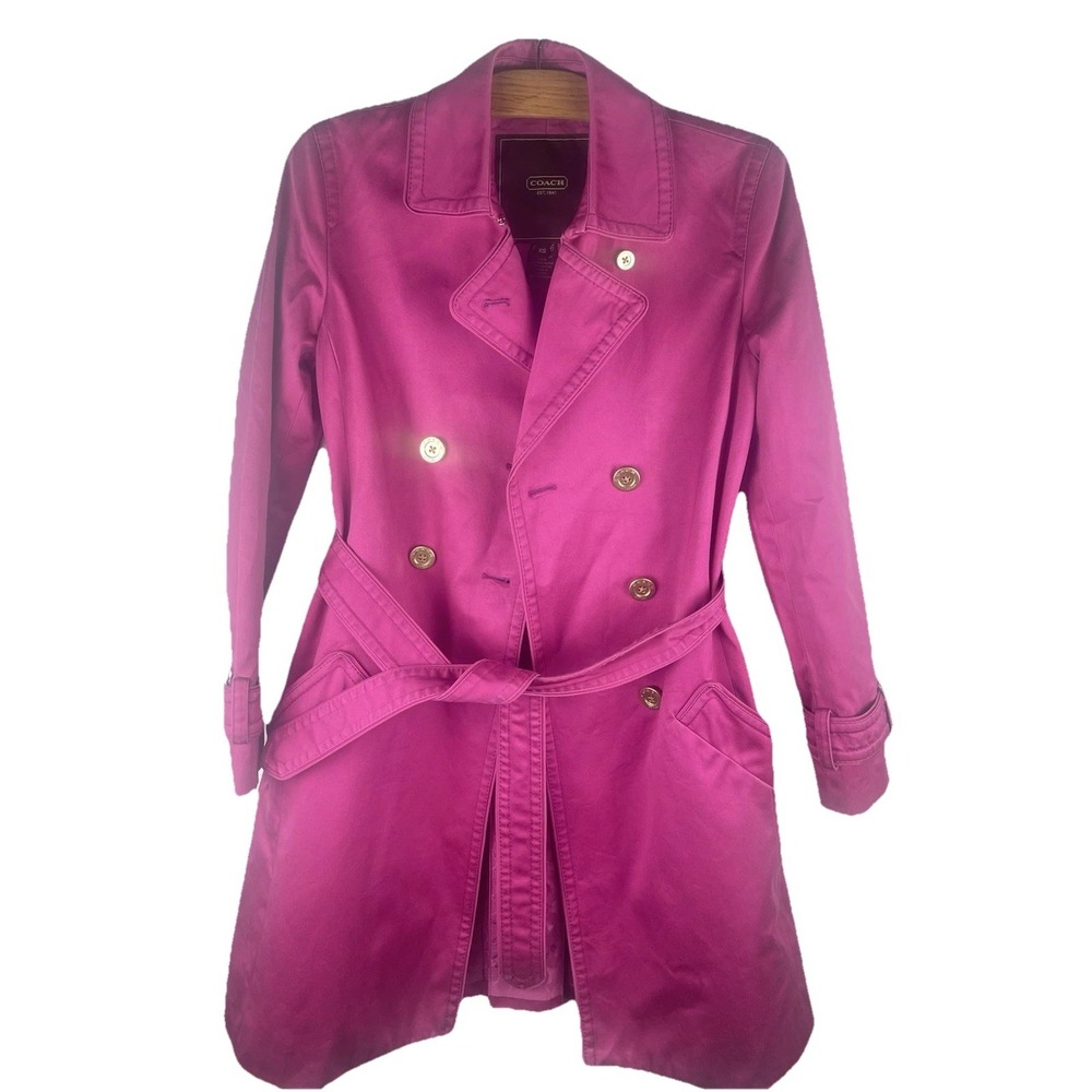 Coach Pink Trench Coat Womens XS Belted Double Breasted Cotton Jacket - Picture 2 of 8